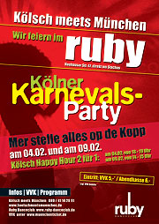 Kölner Karnevals Party 2016 im ruby Danceclub am Münchner Stachus: Kölsch meets München am 04.02. und 09.02.2015 